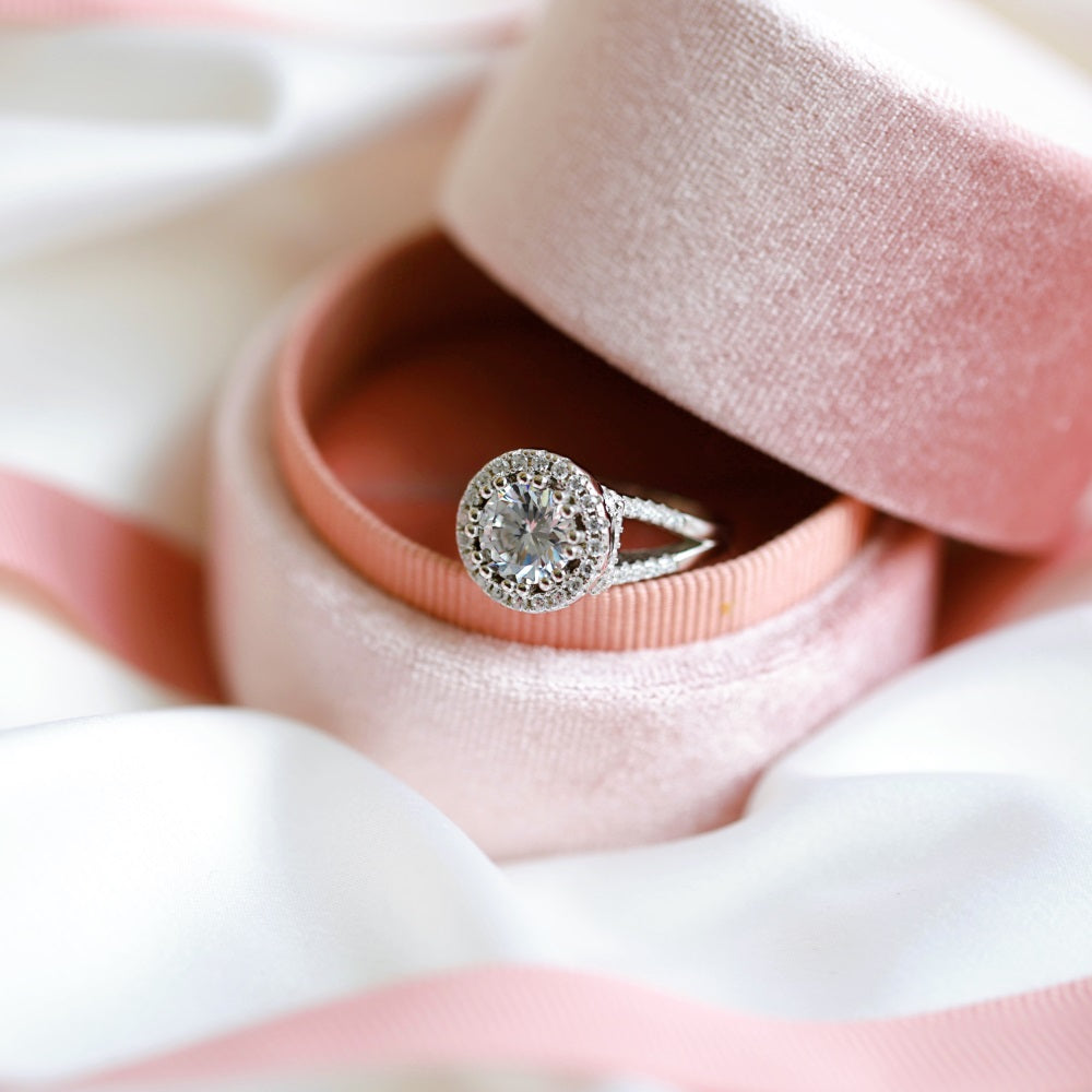 Silver Zircon Round Cut Multi Layer Inlaid Raised Halo Ring