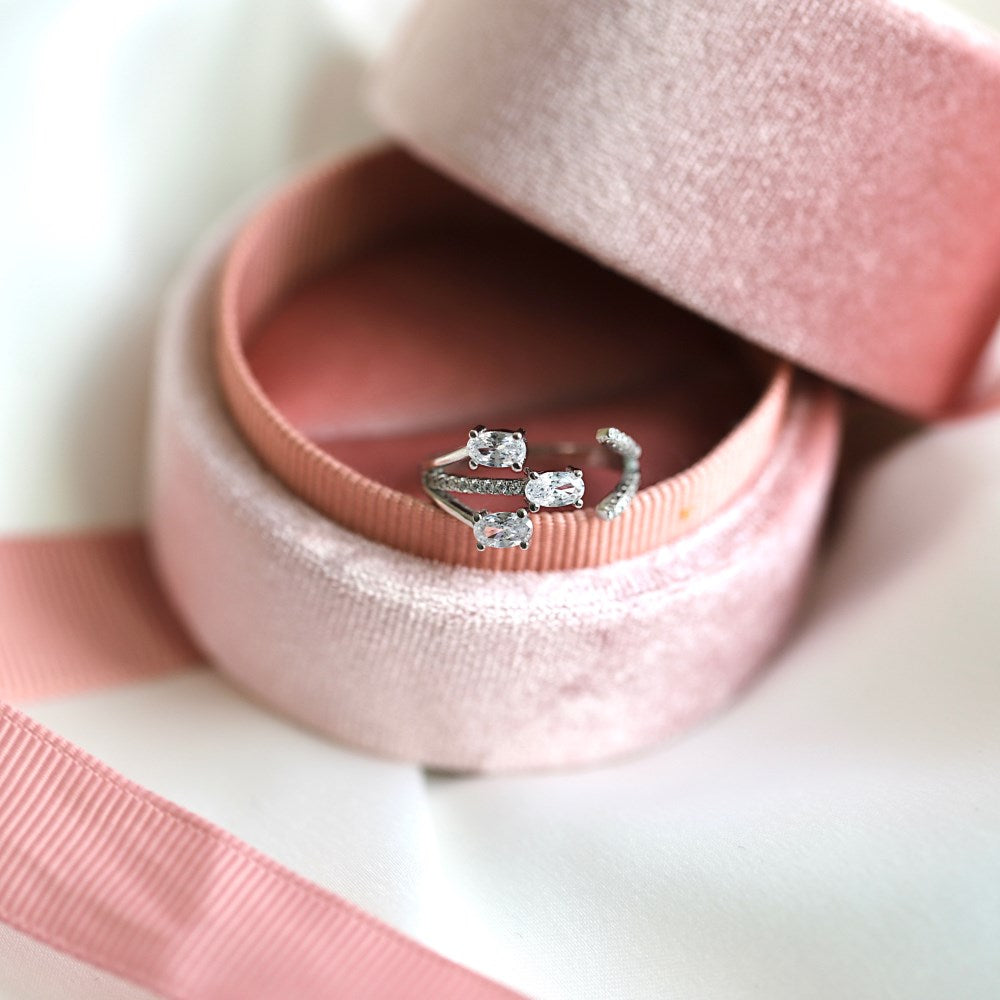 Silver Zircon Oval Cut Inlaid Open Multi Layer Bypass Ring