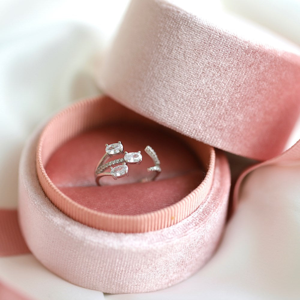 Silver Zircon Oval Cut Inlaid Open Multi Layer Bypass Ring