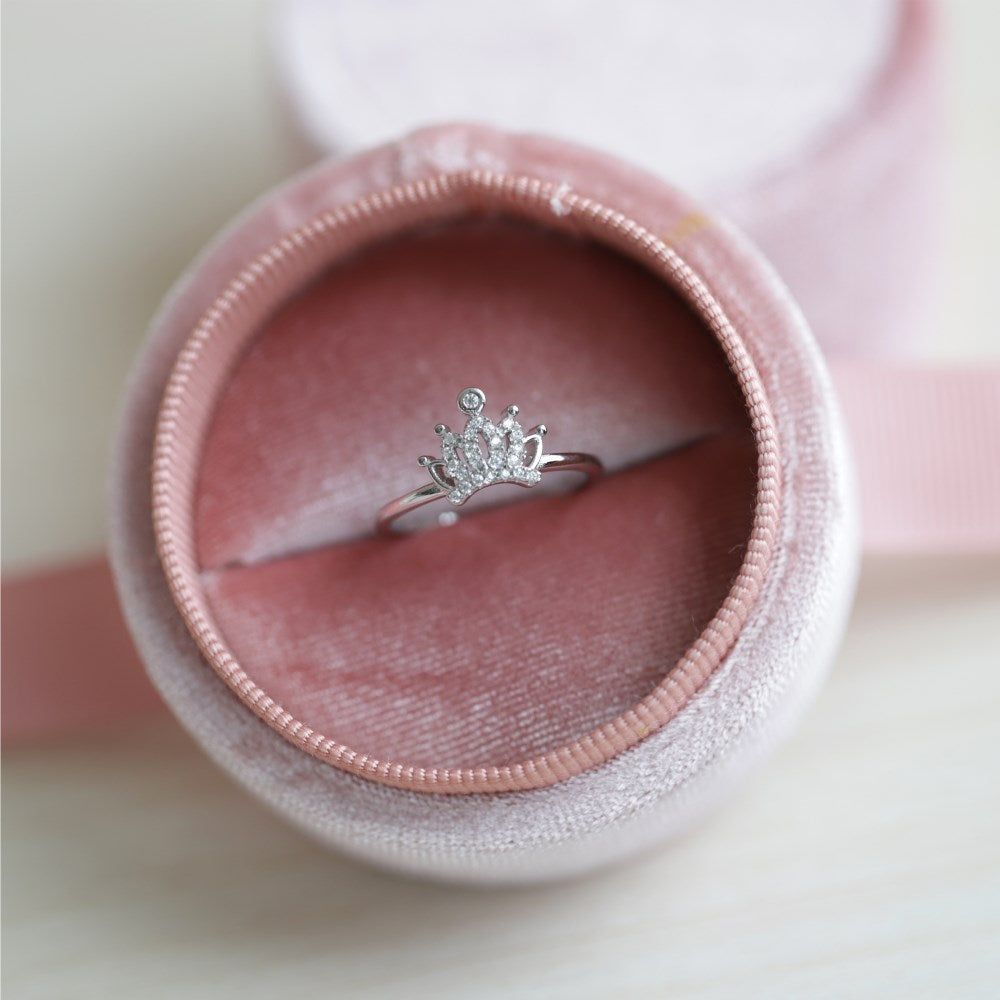 Silver Zircon Round Cut Princess Inlaid Crown Dainty Ring