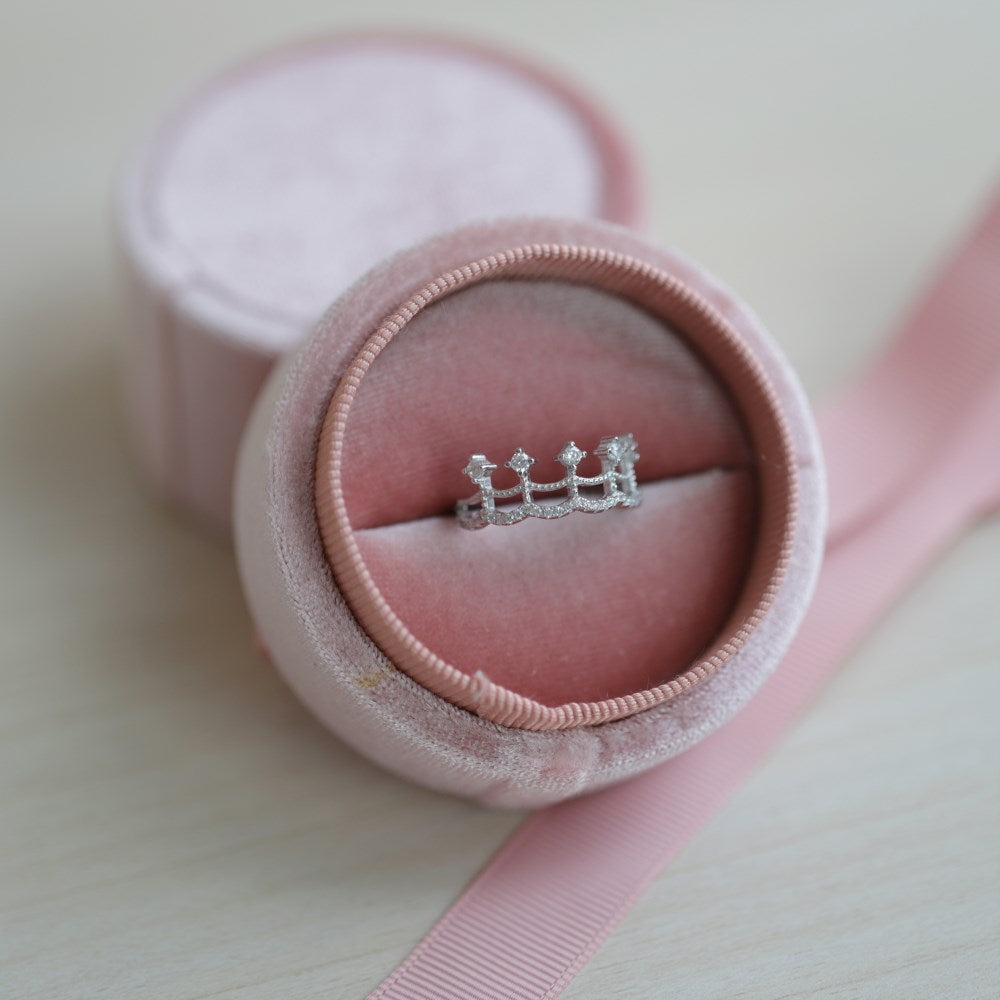 Silver Zircon Round Cut Inlaid Crown Dainty Ring