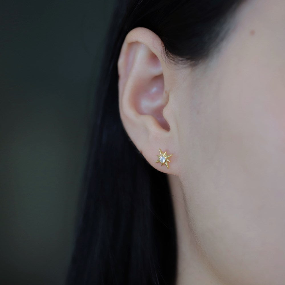 Silver Zircon Round Cut Starburst Ear Studs