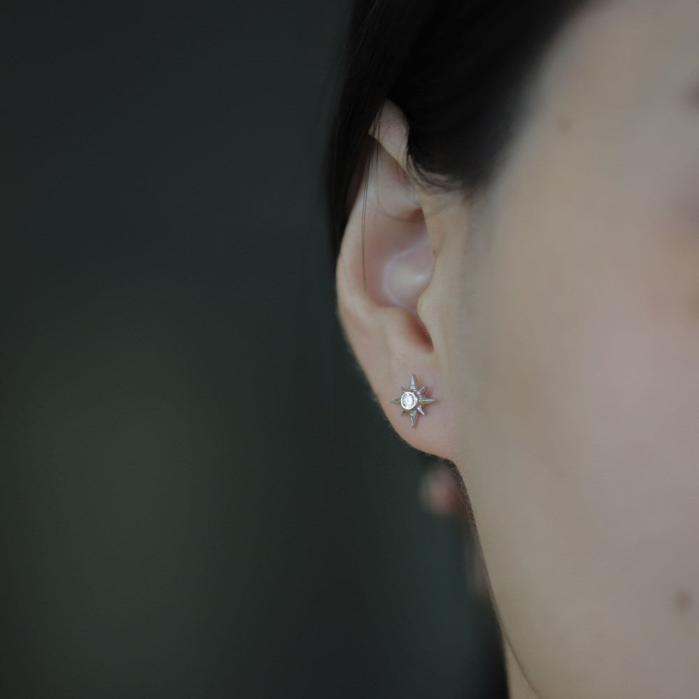 Silver Zircon Round Cut Starburst Ear Studs