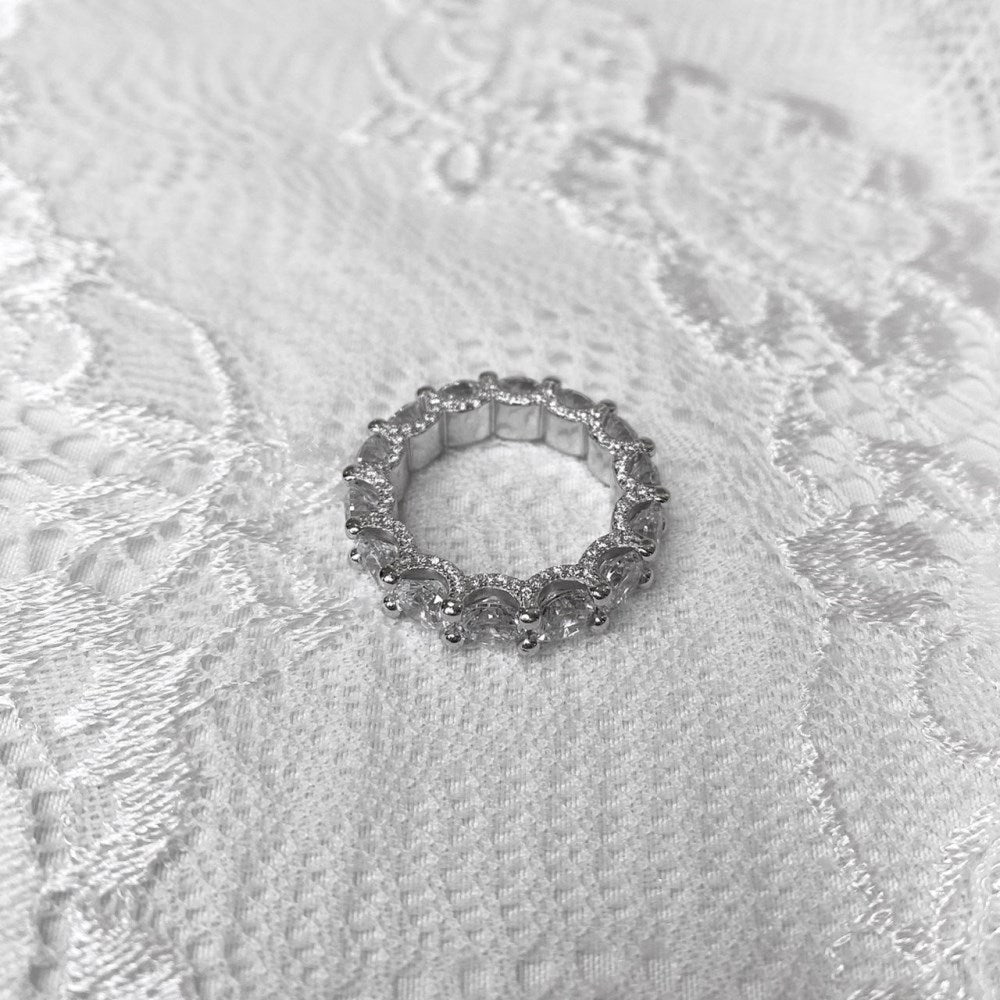 Silver Zircon Round Cut Inner Inlaid Eternity Ring