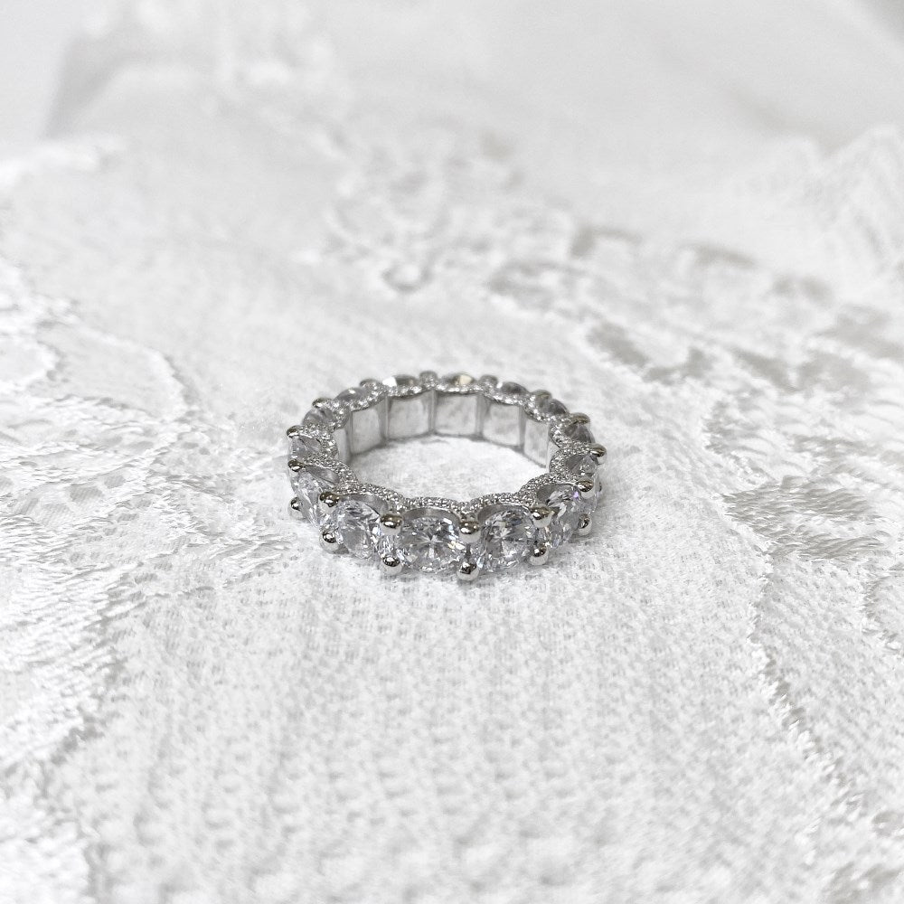 Silver Zircon Round Cut Inner Inlaid Eternity Ring