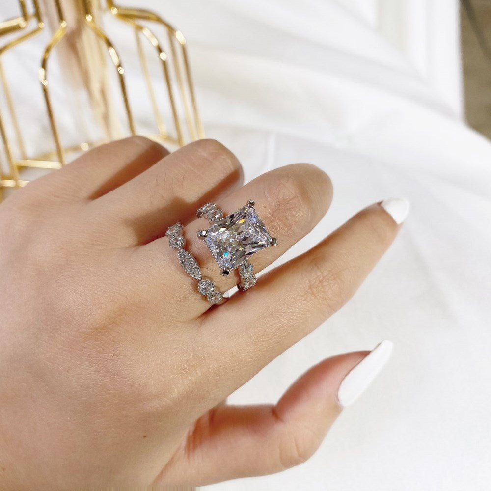 Silver Zircon Radiant Cut Squared Solitaire Ring