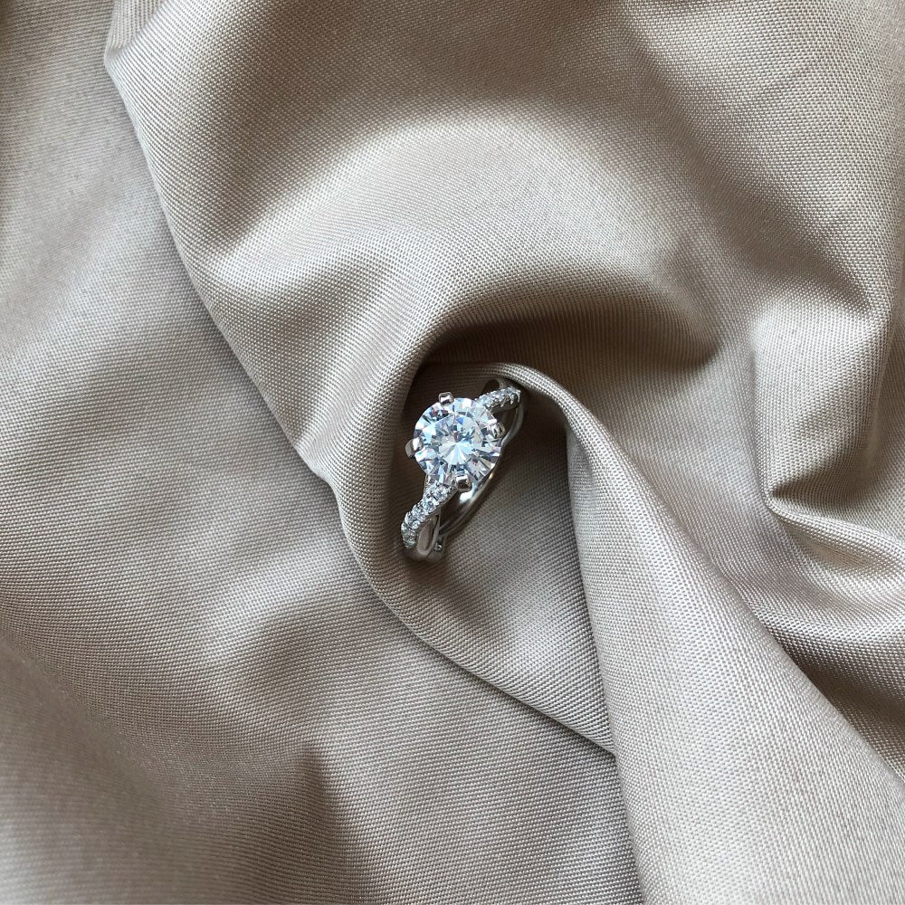 Silver Zircon Round Cut Iced Twisted Solitaire Ring