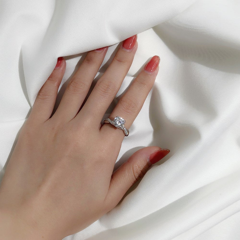 Silver Zircon Round Cut Iced Twisted Solitaire Ring