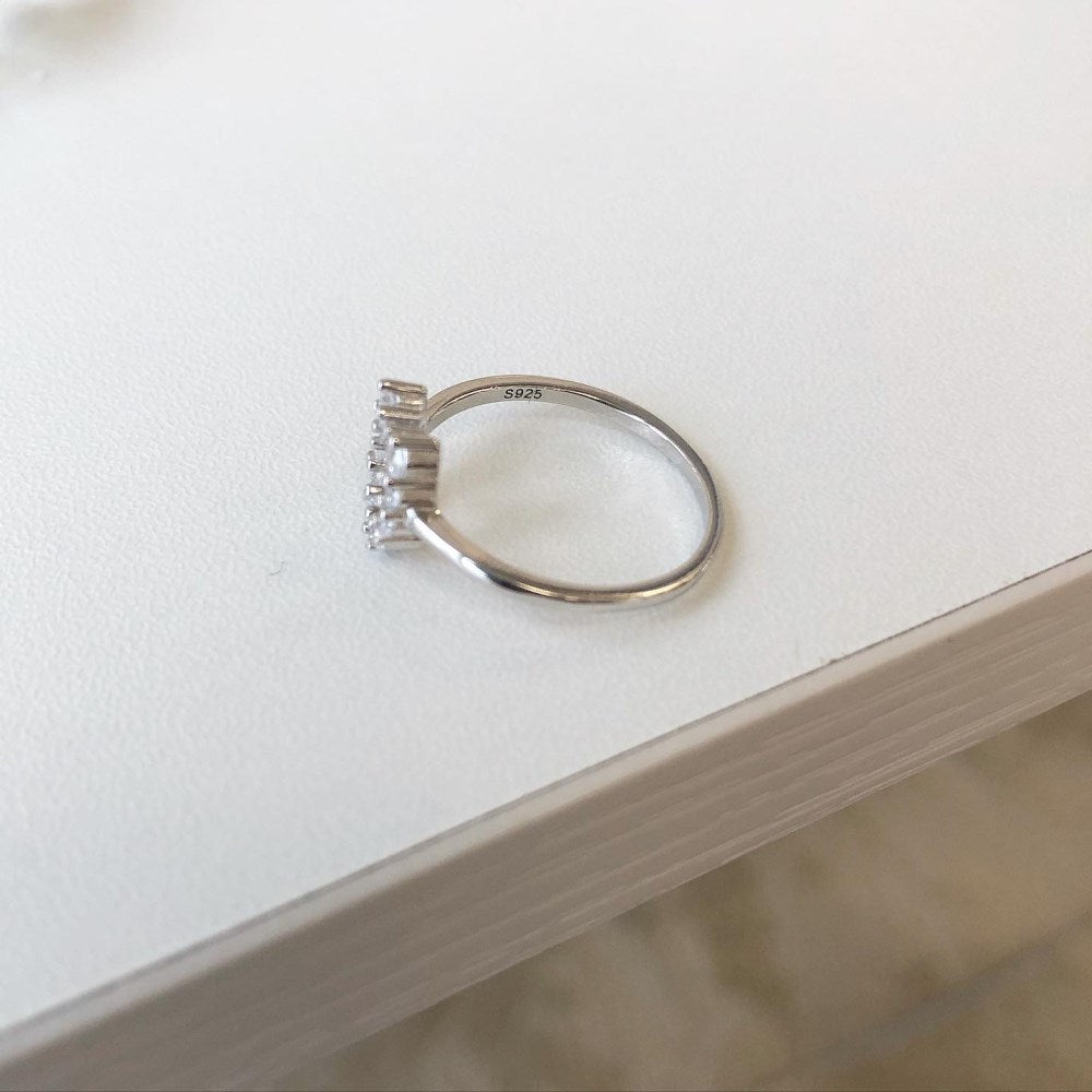 Silver Zircon Round Cut Horse Shoe Dainty Ring