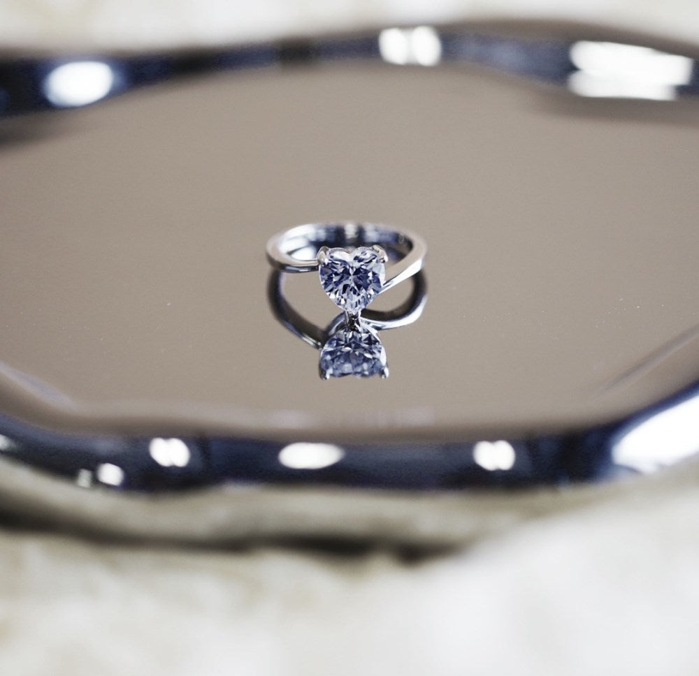 Silver Zircon Heart Cut Twisted Thread Solitaire Ring