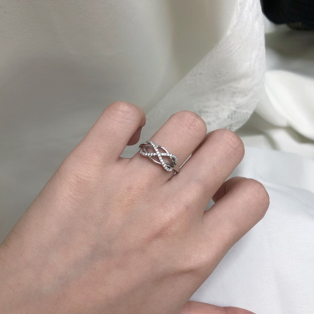Silver Zircon Round Cut Twisted Infinite Crossover Ring
