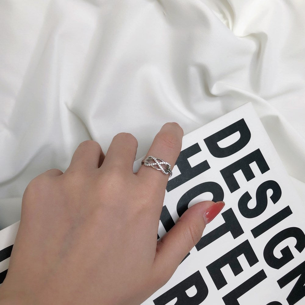 Silver Zircon Round Cut Twisted Infinite Crossover Ring