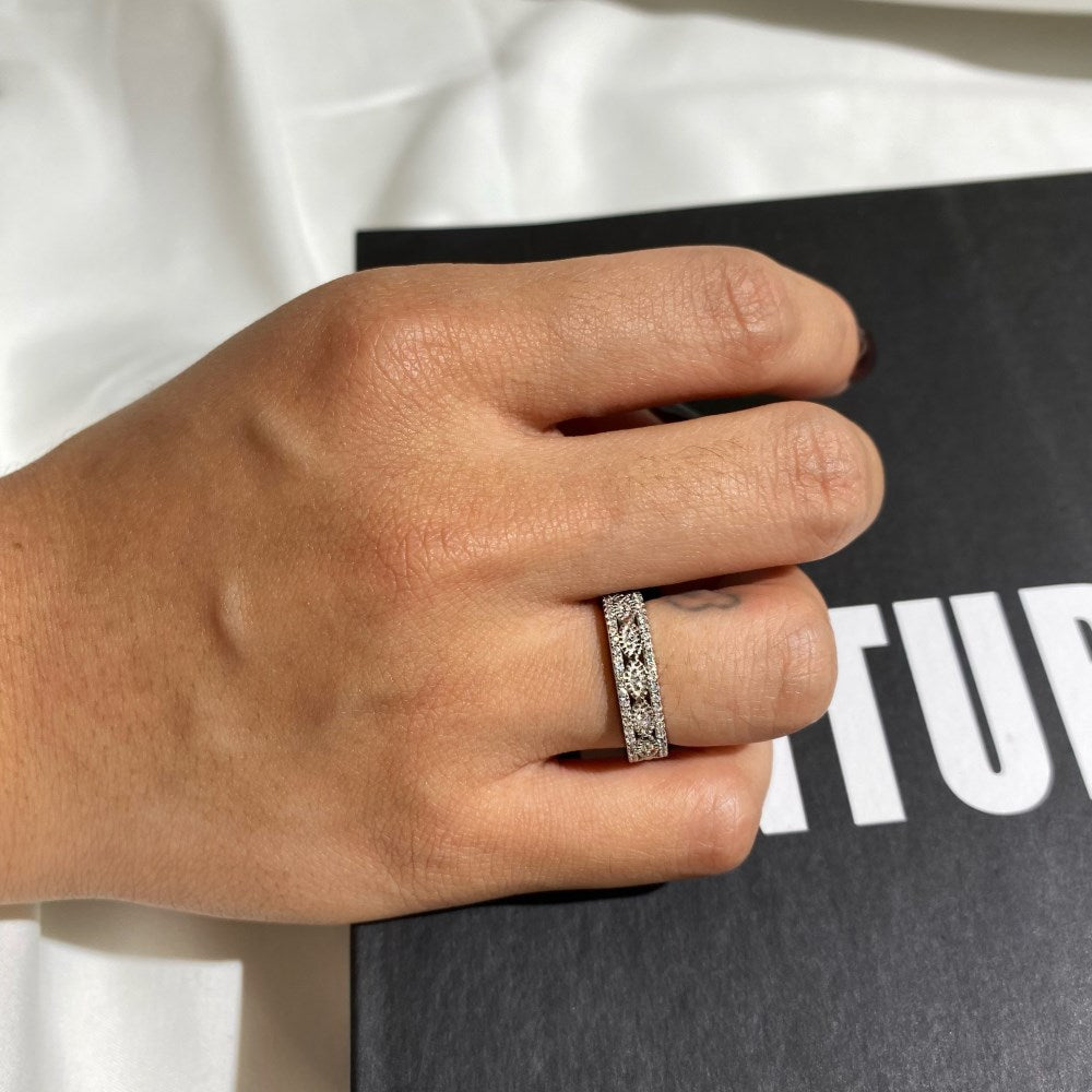 Silver Zircon Round Cut Inlaid Multi Layered Wedding Ring