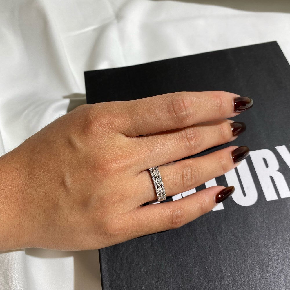 Silver Zircon Round Cut Inlaid Multi Layered Wedding Ring