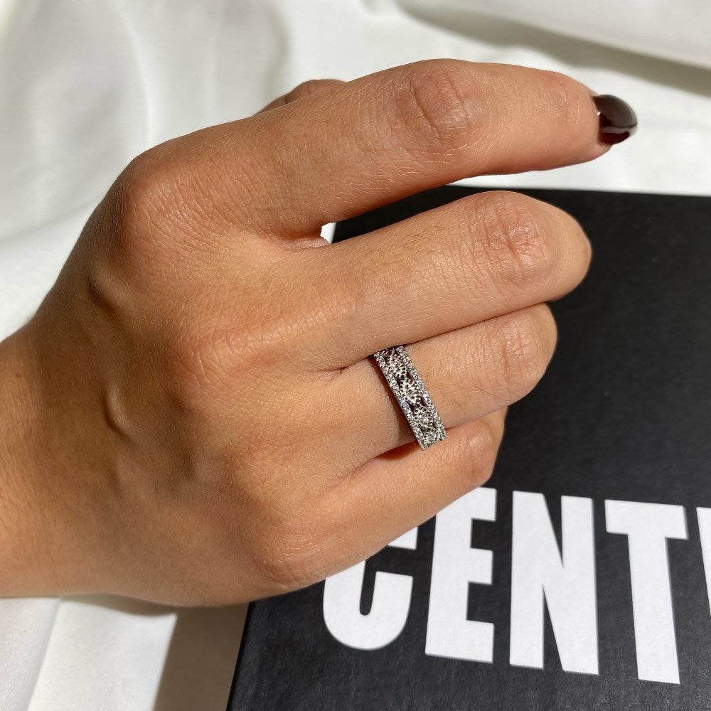 Silver Zircon Round Cut Inlaid Multi Layered Wedding Ring