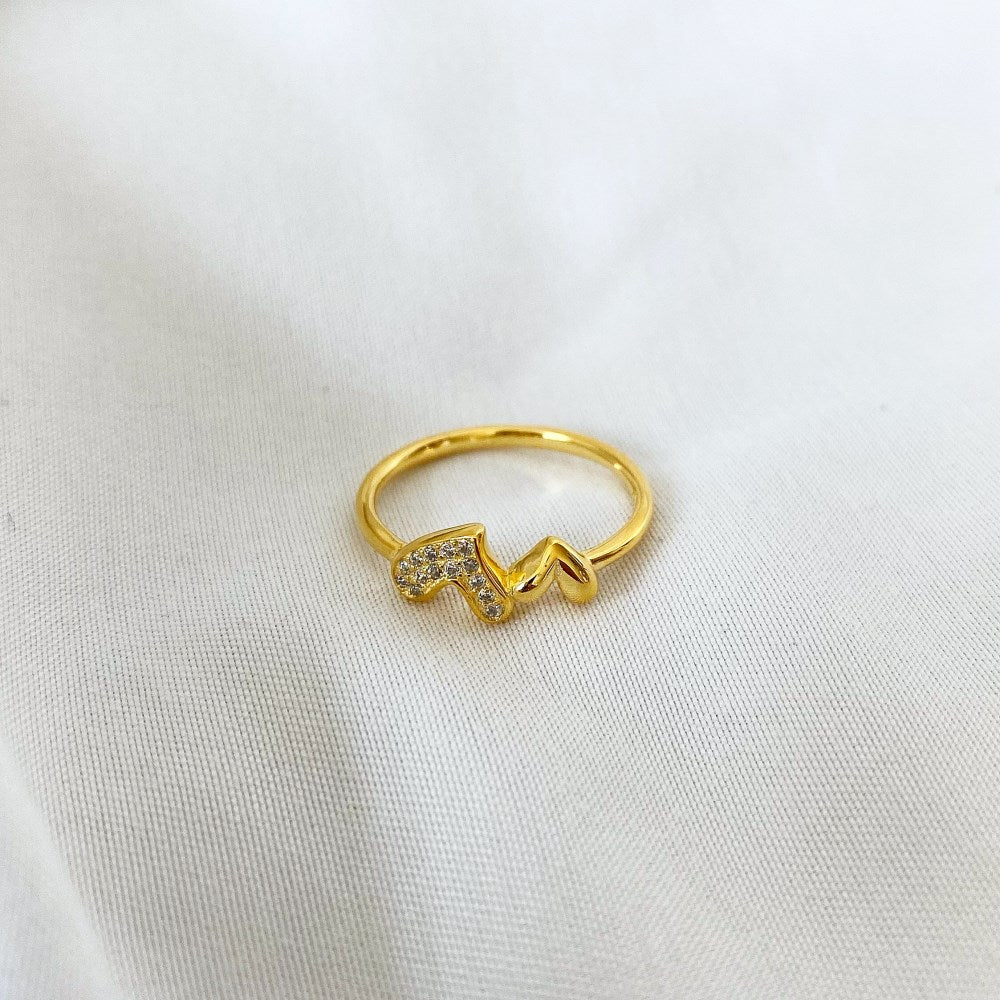 Silver Zircon Round Cut Inlaid Hearts Dainty Ring