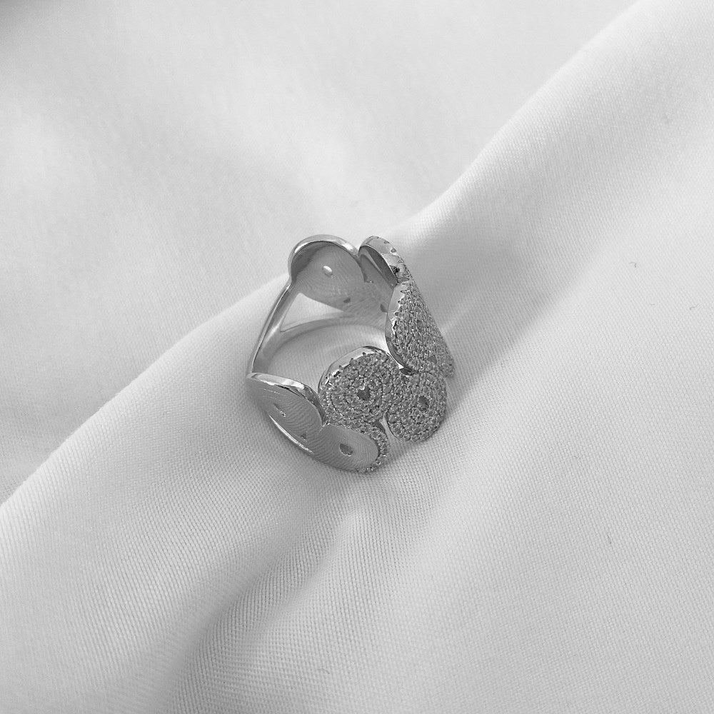 Silver Zircon Round Cut Iced Tube Crossover Ring