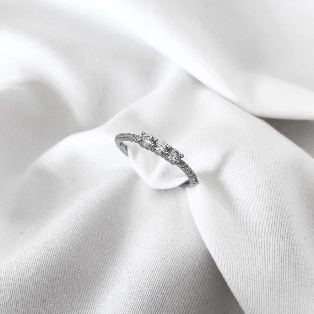 Silver Zircon Round Cut Dots Dainty Ring