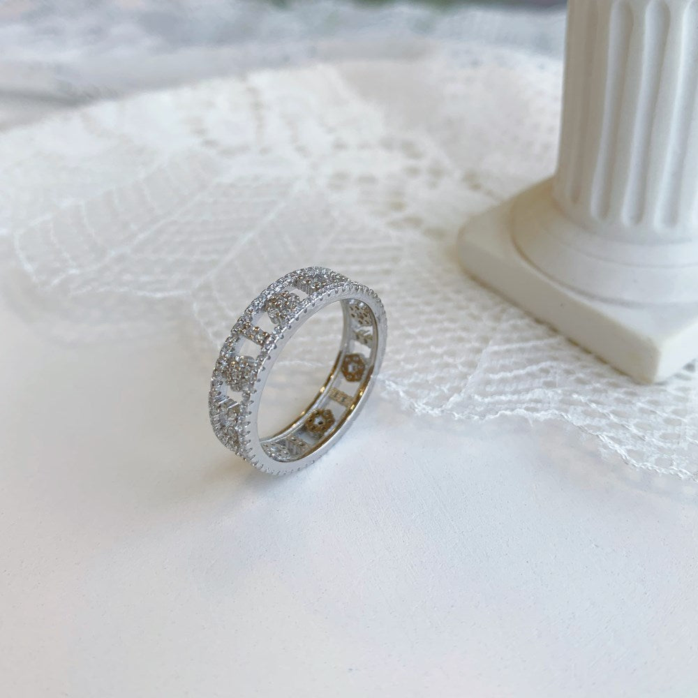 Silver Zircon Round Cut Open Multi Layer Wedding Ring
