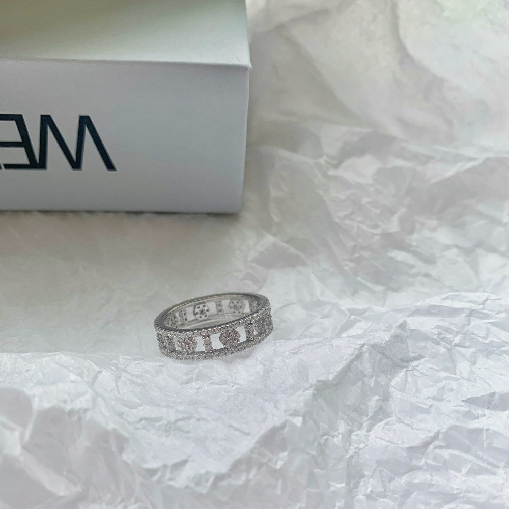 Silver Zircon Round Cut Open Multi Layer Wedding Ring