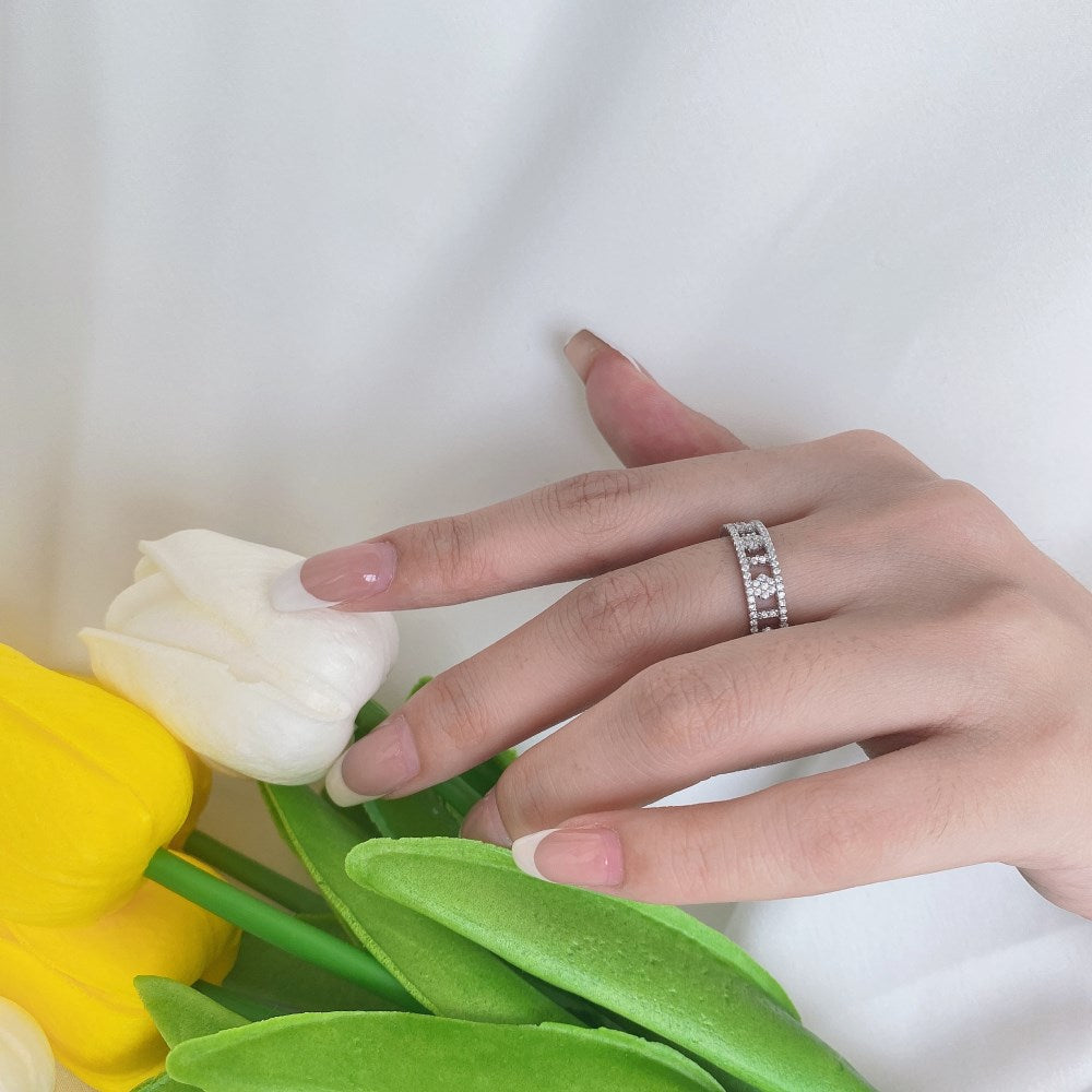 Silver Zircon Round Cut Open Multi Layer Wedding Ring