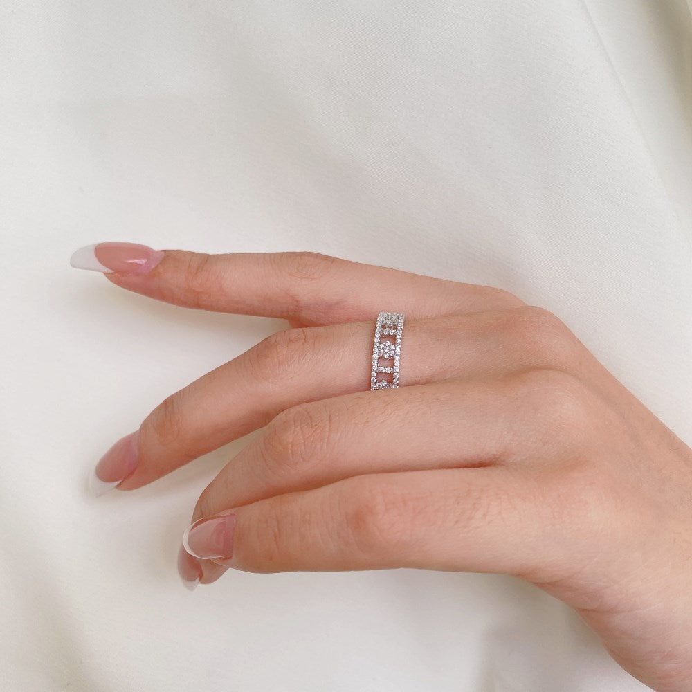 Silver Zircon Round Cut Open Multi Layer Wedding Ring
