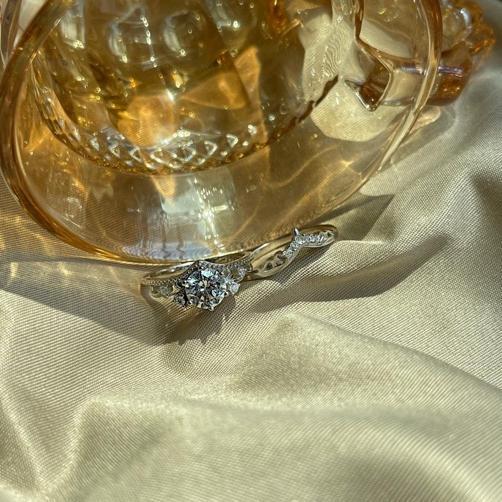 Silver Zircon Round Cut Duel Wedding Ring