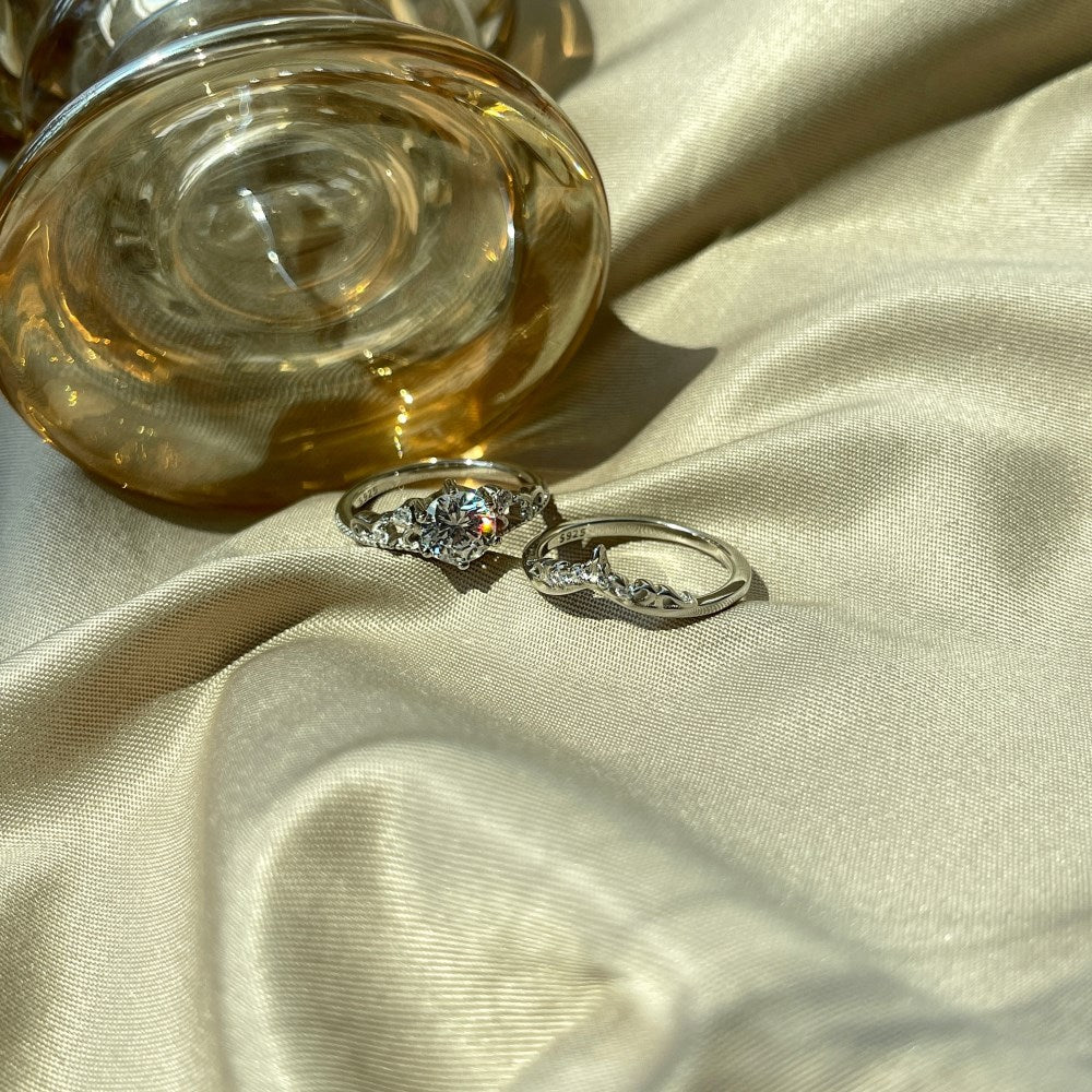 Silver Zircon Round Cut Duel Wedding Ring