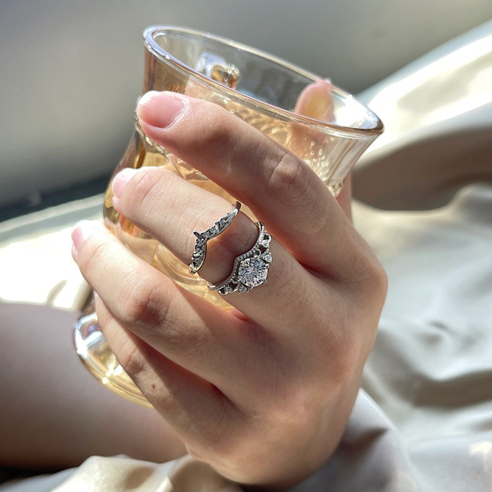 Silver Zircon Round Cut Duel Wedding Ring