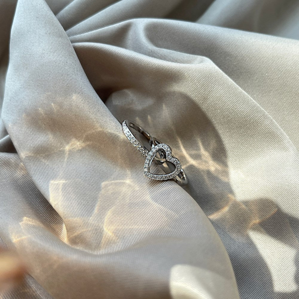 Silver Zircon Round Cut Heart Eternity Ring