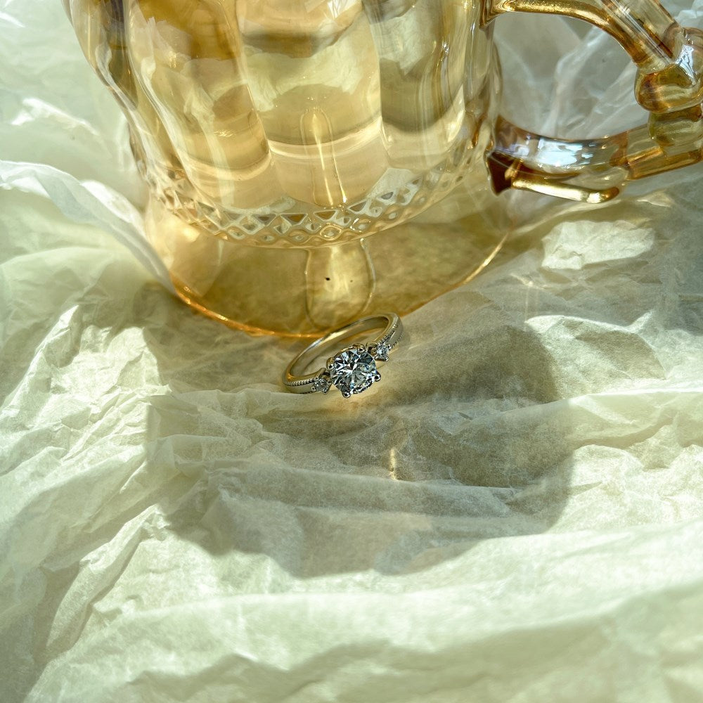 Silver Zircon Round Cut Multi Shape Solitaire Ring