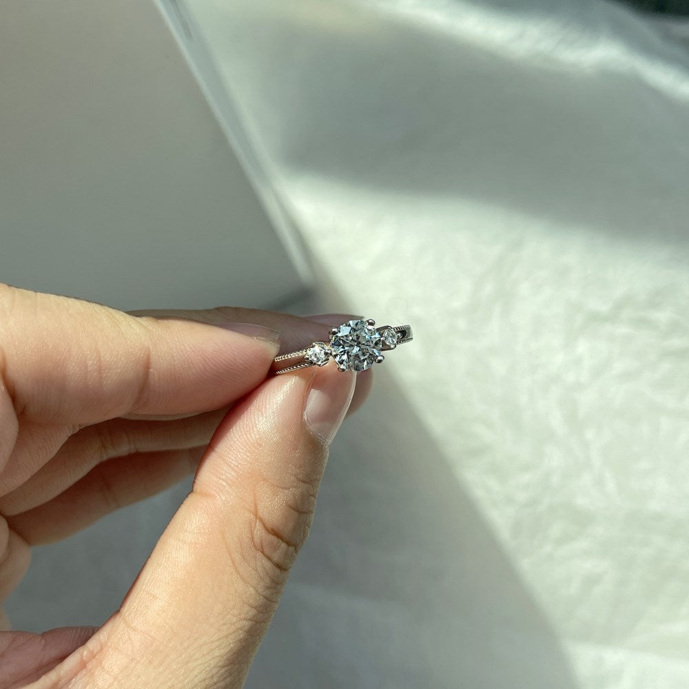 Silver Zircon Round Cut Multi Shape Solitaire Ring