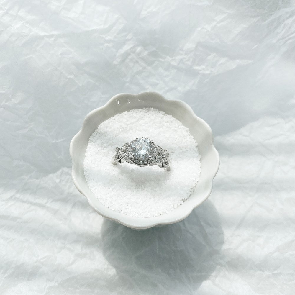 Silver Zircon Round Cut Ice Flower Butterfly Wrapped Halo Ring