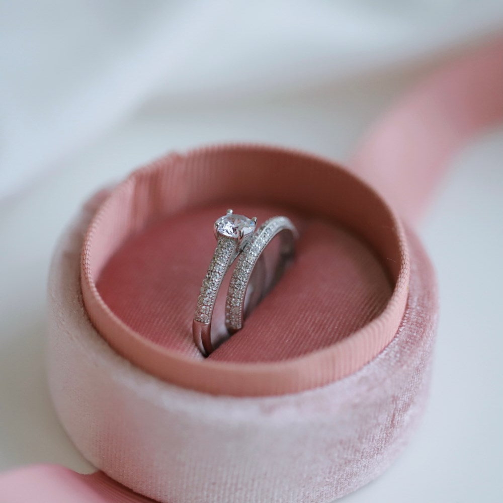 Silver Zircon Round Cut Iced Duel Wedding Ring