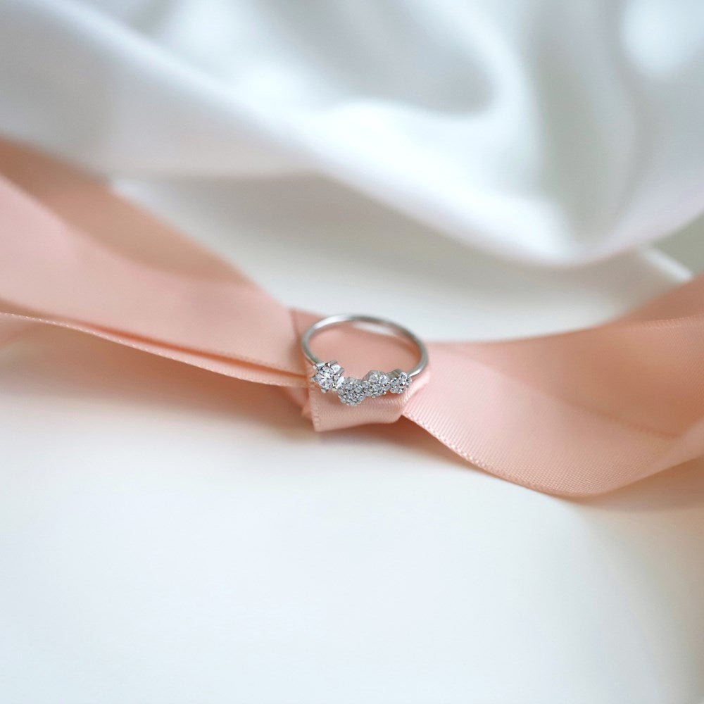 Silver Zircon Round Cut Irregular Multi Shape Dainty Ring