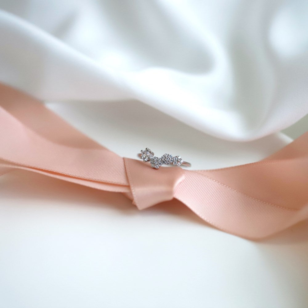 Silver Zircon Round Cut Irregular Multi Shape Dainty Ring