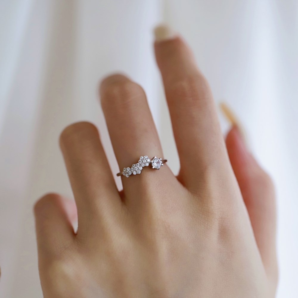 Silver Zircon Round Cut Irregular Multi Shape Dainty Ring