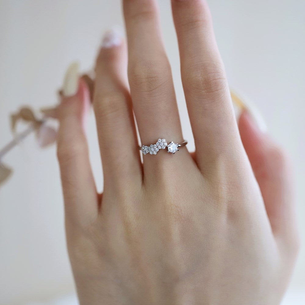 Silver Zircon Round Cut Irregular Multi Shape Dainty Ring