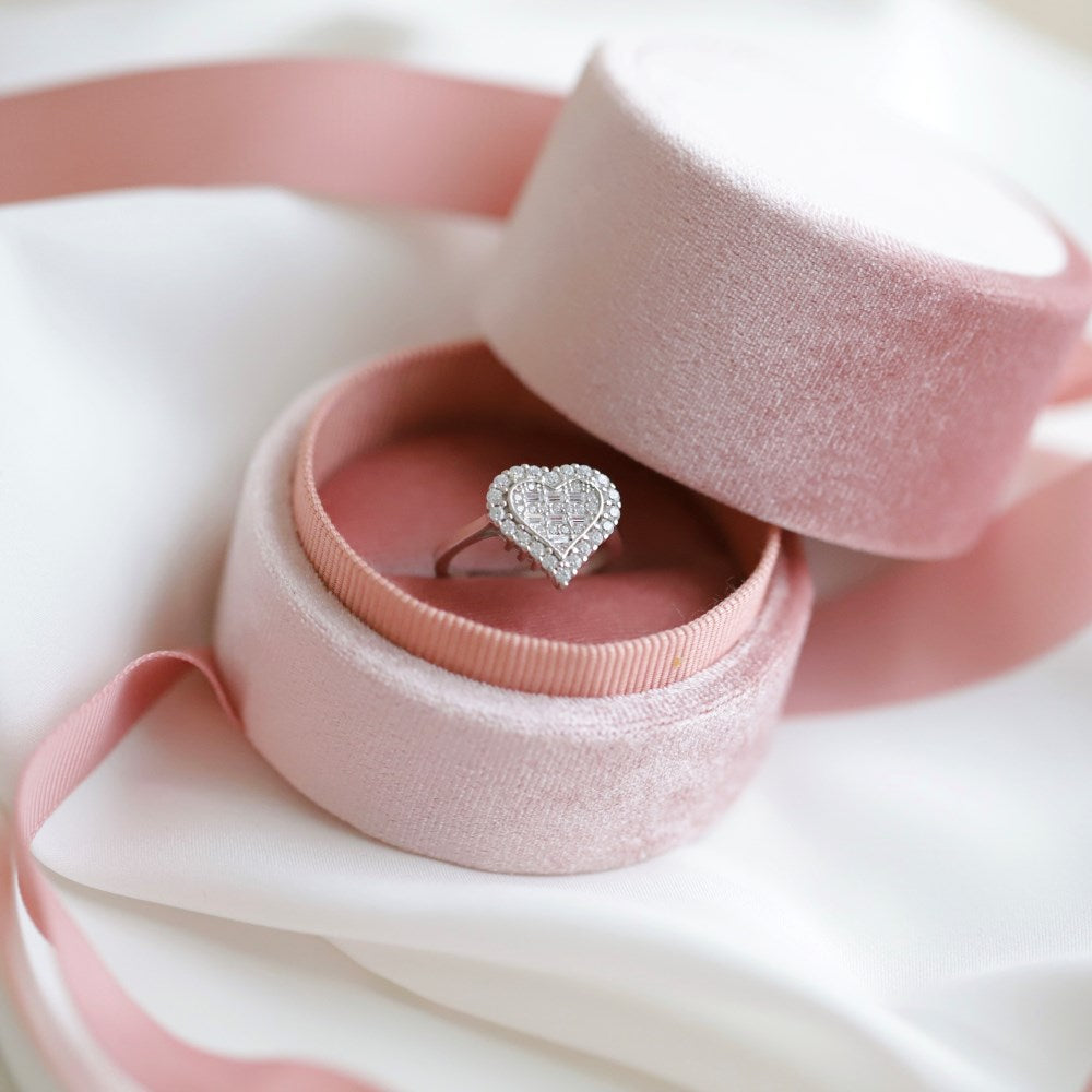 Silver Zircon Baguette Cut Multi Shape Heart Halo Ring