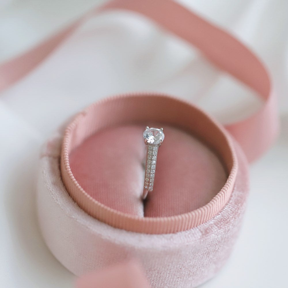 Silver Zircon Round Cut Inlaid Wrapped Solitaire Ring