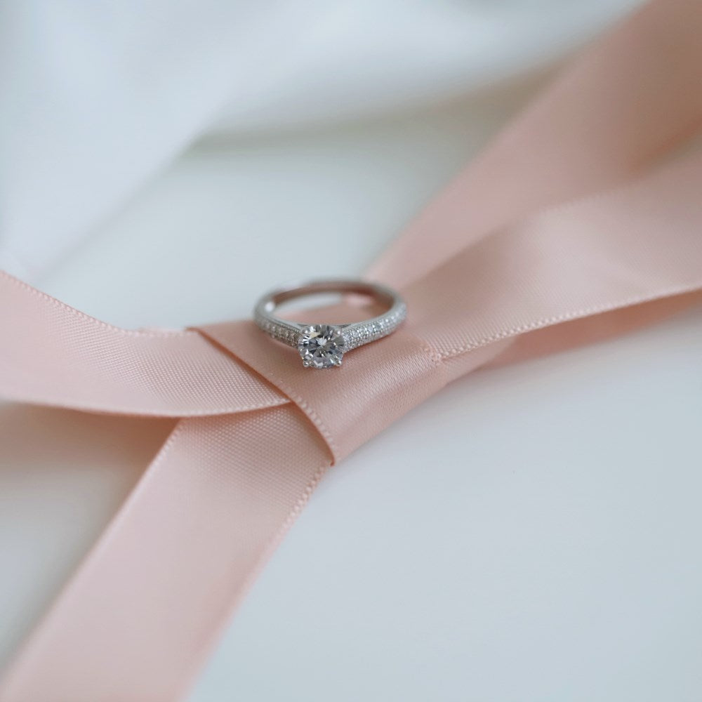 Silver Zircon Round Cut Inlaid Wrapped Solitaire Ring