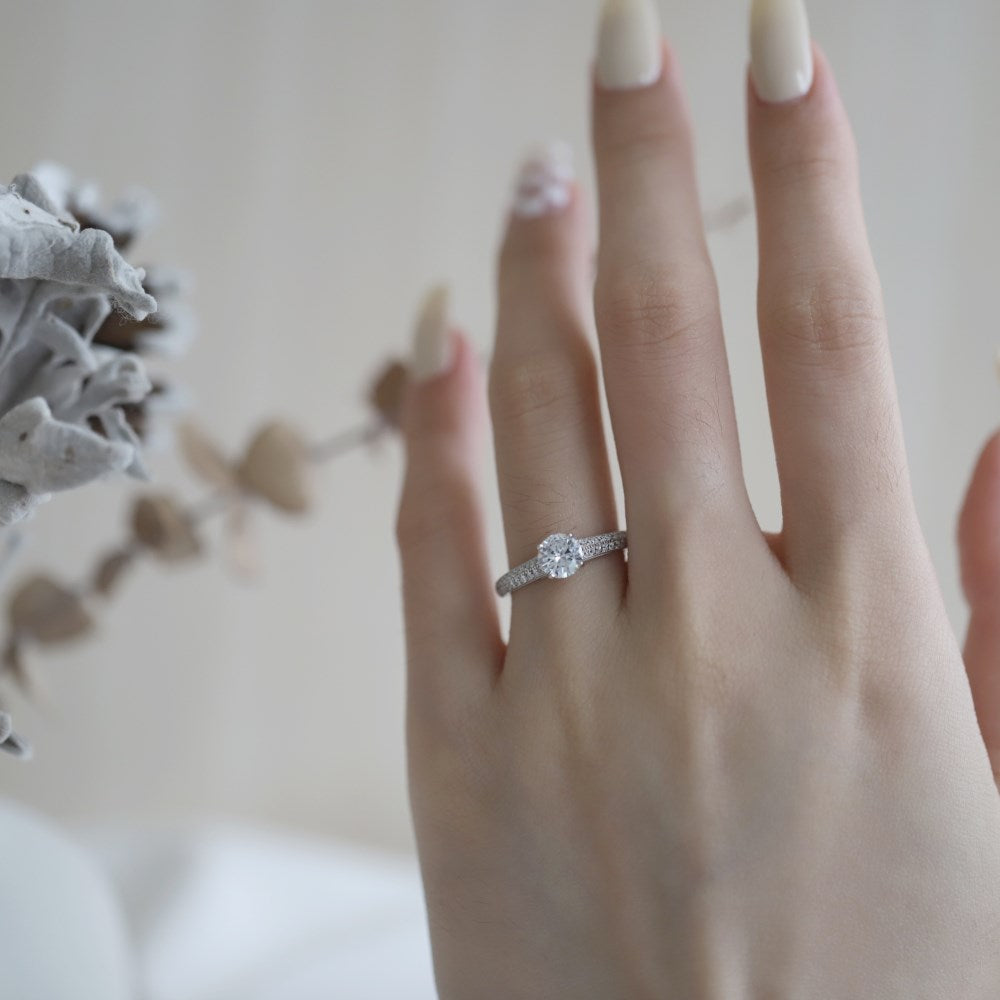 Silver Zircon Round Cut Inlaid Wrapped Solitaire Ring