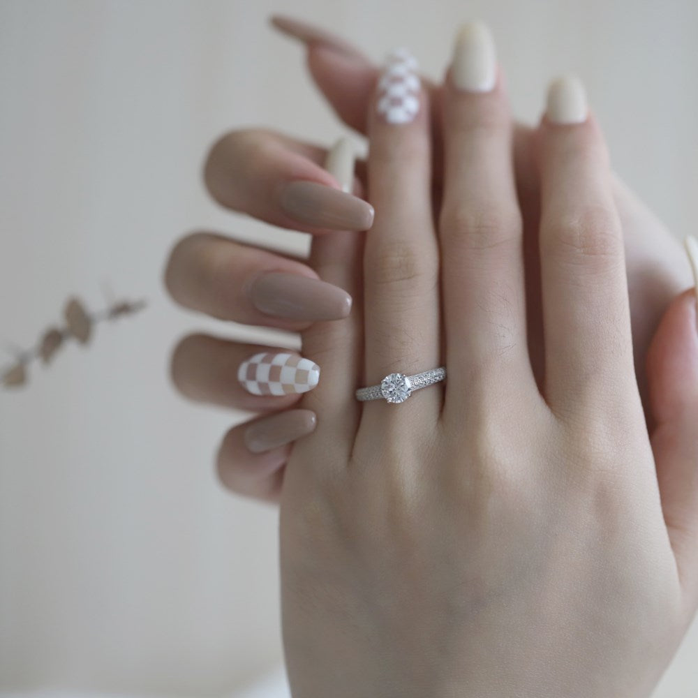 Silver Zircon Round Cut Inlaid Wrapped Solitaire Ring