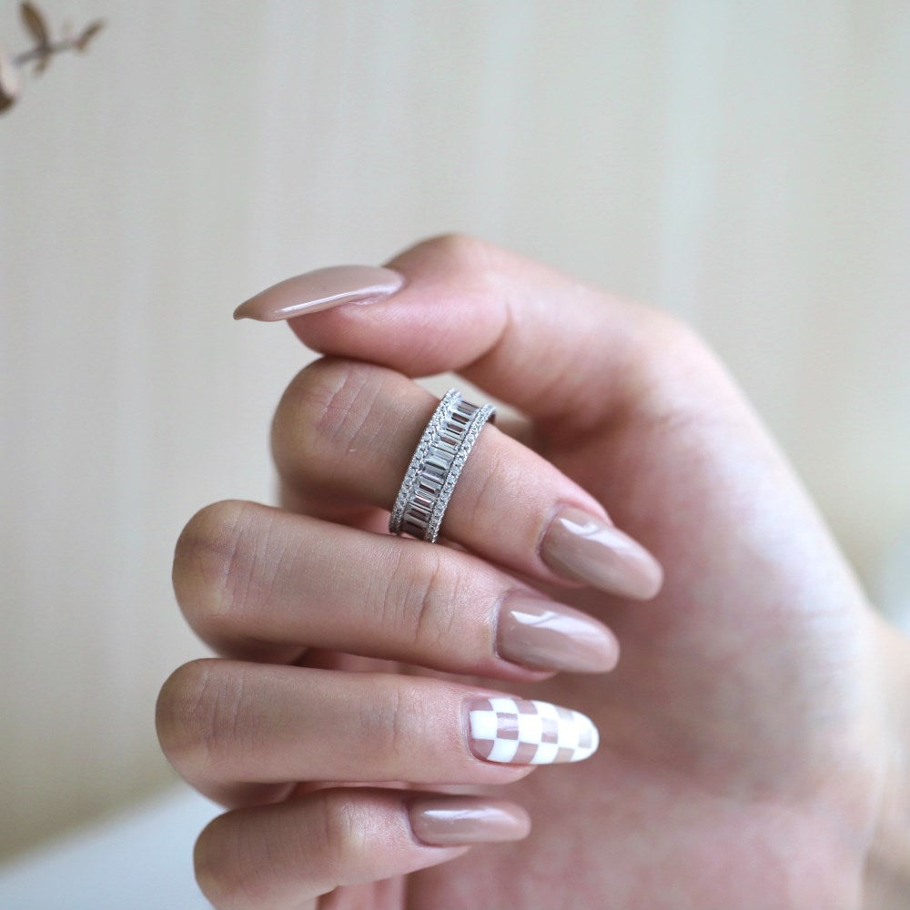 Silver Zircon Baguette Cut Inner Layered Wedding Ring