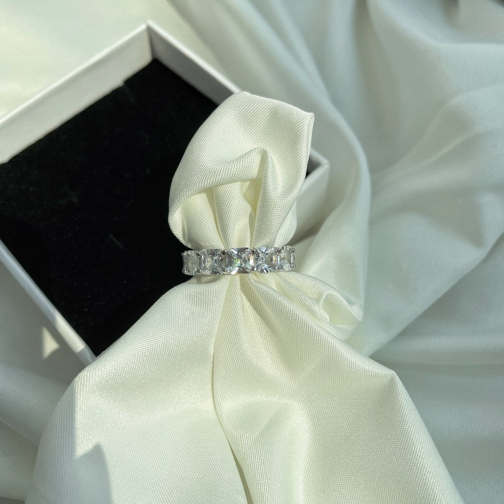 Silver Zircon Princess Cut Wrapped Band Eternity Ring