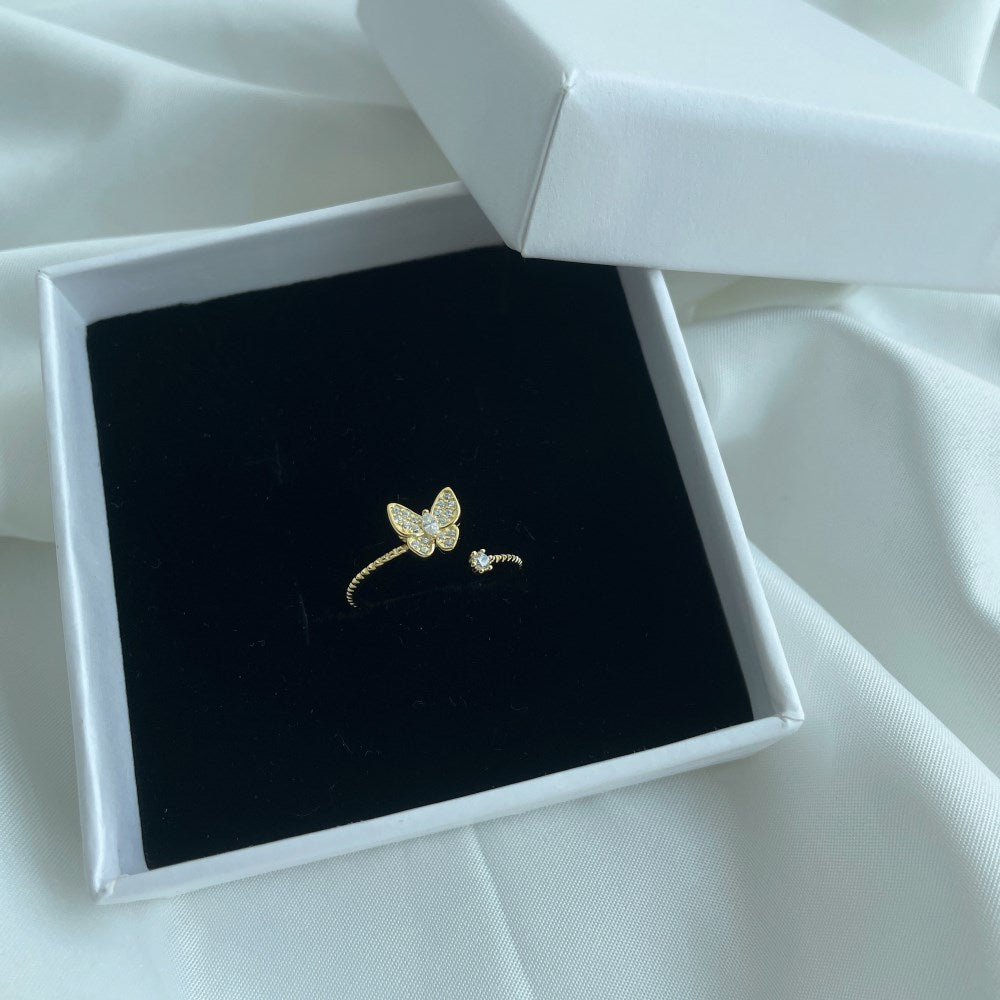 Silver Zircon Round Cut Open Butterfly Bypass Ring
