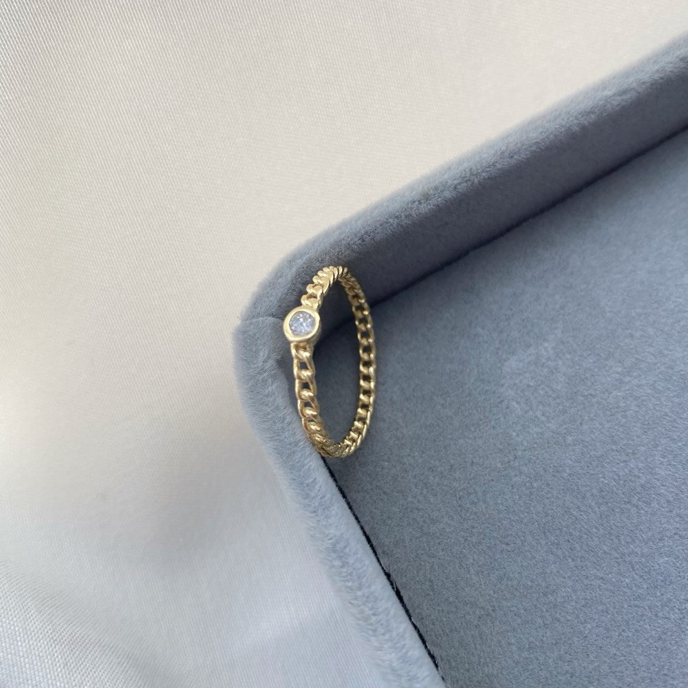 Silver Zircon Round Cut Cuban Dainty Ring