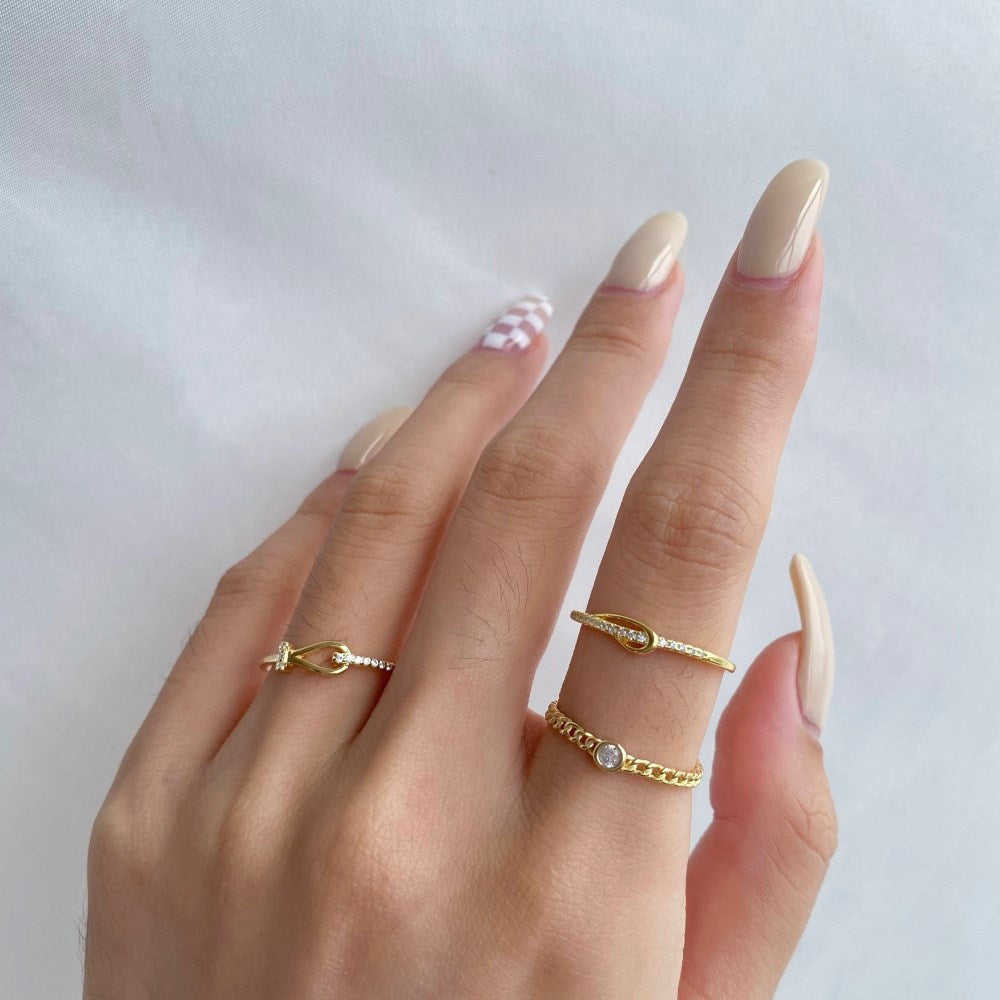 Silver Zircon Round Cut Layered Rope Dainty Ring