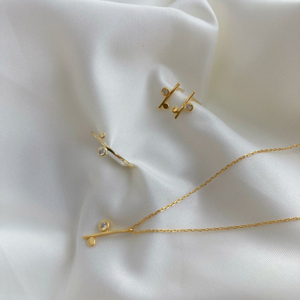 Silver Zircon Round Cut Thin Multi Dots Dainty Ring