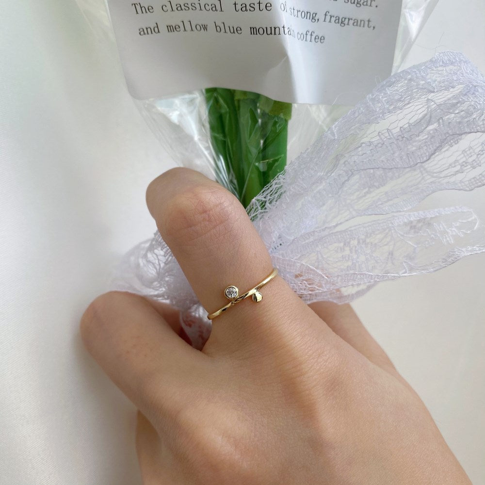 Silver Zircon Round Cut Thin Multi Dots Dainty Ring